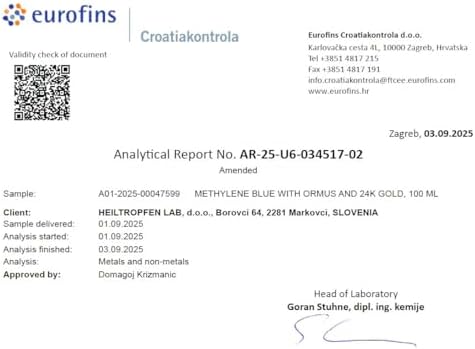 Heiltropfen Methylene Blue And Ormus And Gold top cap view