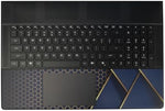 Premium 3M vinyl protective wrap in blue and gold honeycomb pattern applied on a gaming laptop.