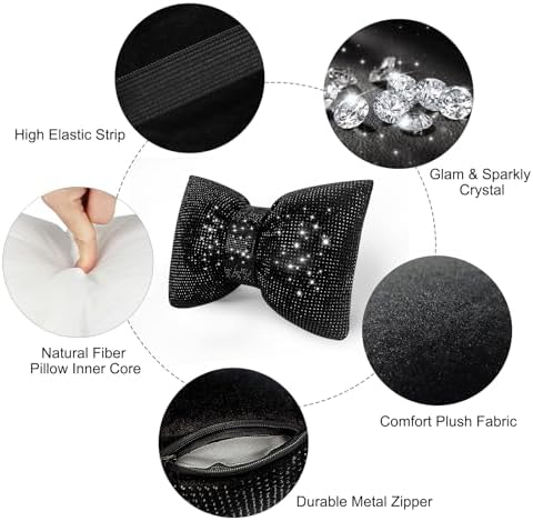 Surpassme two pieces black crystal bowknot headrest support cushion set for interior decoration.
