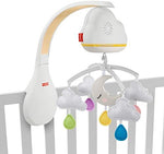Side view of the secure crib mounting clamp mechanism on the Fisher-Price calming clouds device