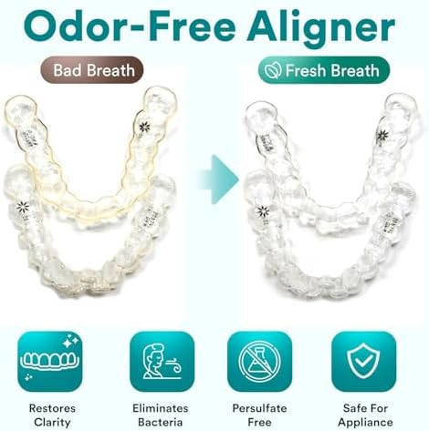 Mint scented retainer cleaning tablet dissolving in a glass of warm water