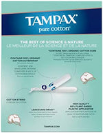 Side view of Tampax Pure Cotton box detailing the 100% organic cotton core and unscented features.