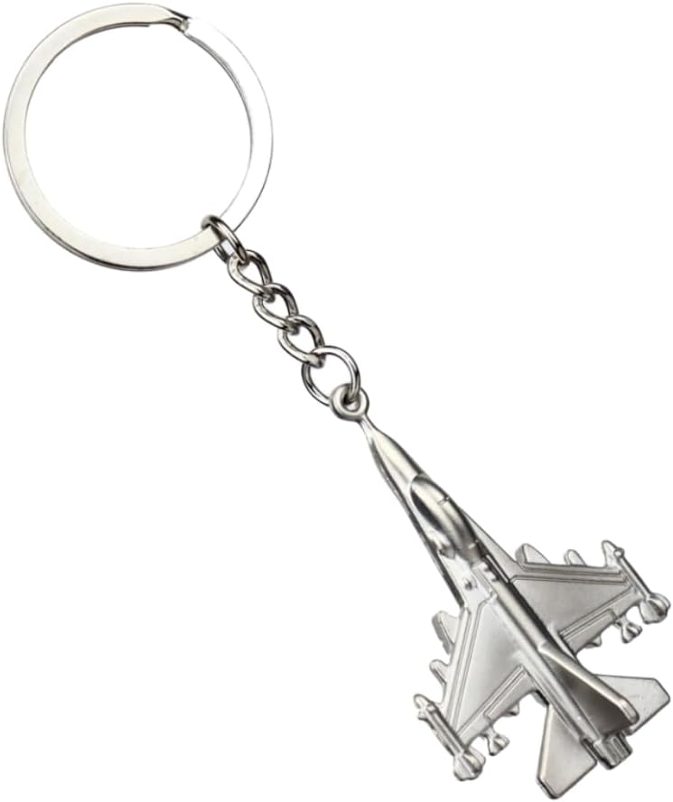 ODETOJOY Metal Fighter Plane Keychain front view and key ring