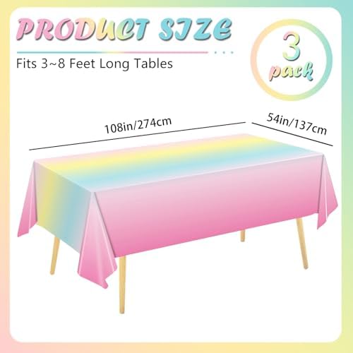 BHEYA colorful disposable tablecloth pack packaging layout showing three individual pieces of pastel party decorations.