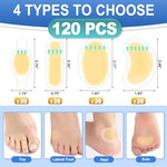 Four different shapes of gel blister pads for heel and toe application