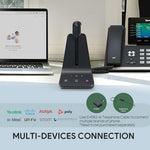 Yealink WH63 E2 wireless headset showing the earhook wearing configuration