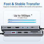 Side profile of the premium MOKiN aluminum alloy docking station highlighting compact portable workspace design.