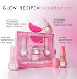 Glow Recipe Niacinamide Dew Drops bottle next to custom watermelon shaped makeup sponge