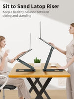 Tounee telescopic computer riser extended to maximum standing height position