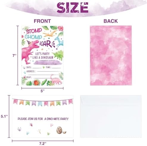 WERNNSAI watercolor dinosaur fill-in cards showing the reverse side with lines for party details