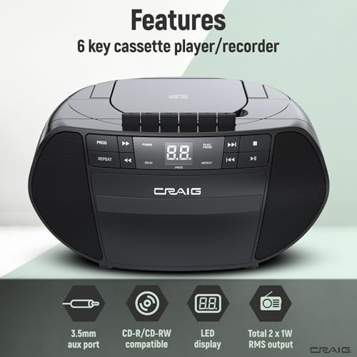 Craig boombox with cassette player and LED display