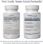 Superior Labs chromium polynicotinate 200 micrograms supplement label facts showing ingredients.