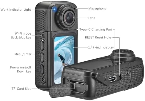Top view of thumb size body cam with control buttons