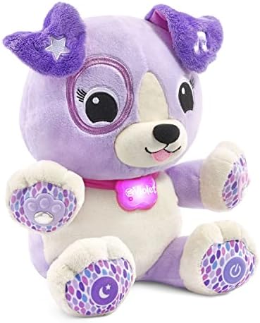 LeapFrog purple plush puppy showing touch sensitive paws and glowing collar