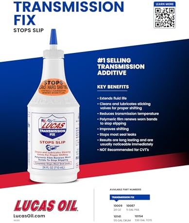 Lucas Oil Transmission Fix heavy duty petroleum additive pouring instructions display