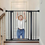 Mumeasy wider surface area wall cups protecting a wooden door frame from pet gate damage