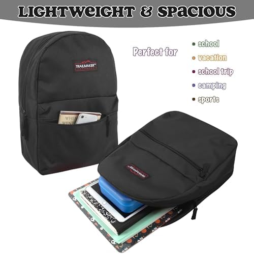 Trail Maker black rucksack showcasing the spacious front zippered accessory pocket.