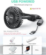 Compact black USB powered personal fan for car backseat ventilation