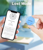 Four pack wireless item locator tags displayed next to a premium leather wallet