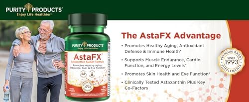 Back label details of Purity Products Astaxanthin featuring BioPerine and Vitamin E.