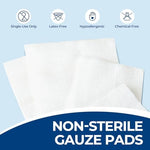 Highly absorbent non sterile surgical gauze sponges laid out clearly on a clean surface.