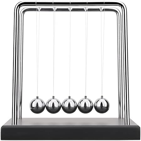 Close up of polished steel balls on Newton cradle gadget