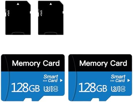 Two pack high speed class 10 memory cards alongside two full size secure digital adapters.