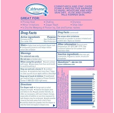 Close up of Caldesene powder zinc oxide and cornstarch formula