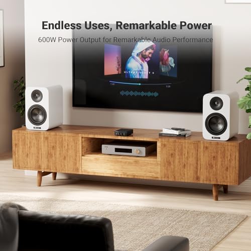Fosi Audio compact Class D mini power integrated amplifier highlighting the metallic chassis and power switch