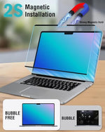 Forito anti glare matte laptop shield showing the quick bubble free magnetic attachment mechanism on the upper bezel