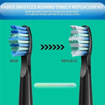 Close up of W-shaped DuPont nylon bristles on black electric toothbrush refills