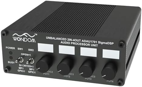 Wondom 2-in 4-out digital crossover audio processor board showcasing input and output connectivity ports.