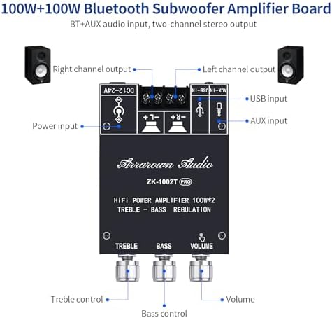 Arrarown high fidelity DIY audio module connected to external speaker terminal wires