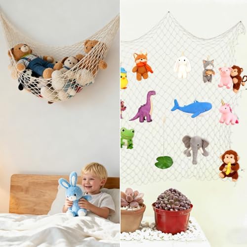 Mediterranean style large beige fish net hanging display holding travel postcards and polaroids