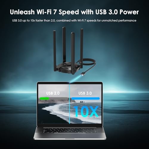 WAVLINK BE6500 wireless receiver plugged into a desktop computer rear panel USB port