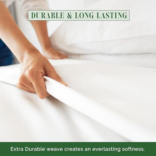 King size white luxury bedding sheet displaying its smooth peach skin finish.