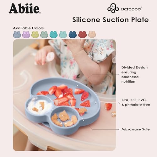Abiie Octopod Frog Silicone Plates with Suction - Spill Proof, Easy to Clean - BPA-Free Bowl - Suction Plates for Baby and Toddler - Training & Feeding Divided Grip Dish (Sage Green) - Image 7