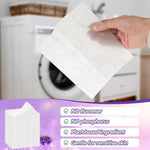 Packaging layout showing six separate packs of one hundred fabric conditioning sheets