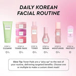 Travel friendly Glow Recipe toner pad sachets arranged neatly to show the three distinct formulas
