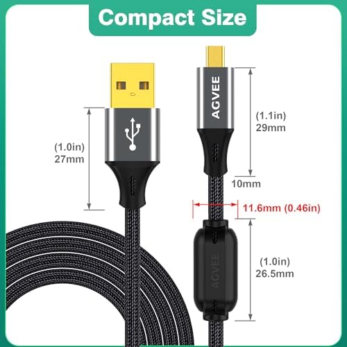 Side profile of the slim aluminum shell on the AGVEE Mini USB cord.