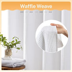 Close up view of the innovative built in split rings on the hookless white bathroom curtain.