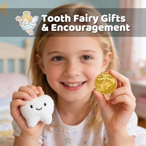 Soft plush tooth charm with beaded chain attachment.