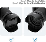 JJC 58mm lens hood installed with a filter attached