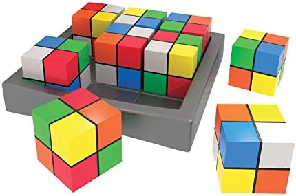 Close up of color cube arrangement in Sudoku tray