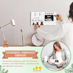 Close up view of the customisable felt letter board with white plastic letters spelling out baby arrival news