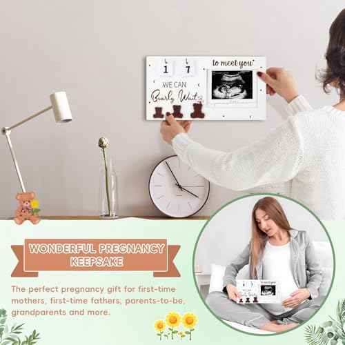 Close up view of the customisable felt letter board with white plastic letters spelling out baby arrival news