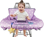 Authentic USA imported baby cart cover installed securely on a public dining high chair view