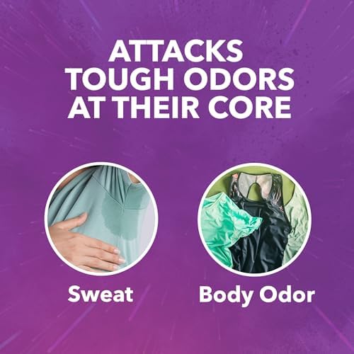 Close up of OxiClean laundry booster paks for sweat and body odor removal.