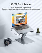 Benfei heavy duty laptop elevator stand supporting a professional MacBook workstation setup.