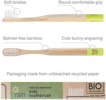 Close up of extra soft BPA-free bristles on a natural wood infant toothbrush.